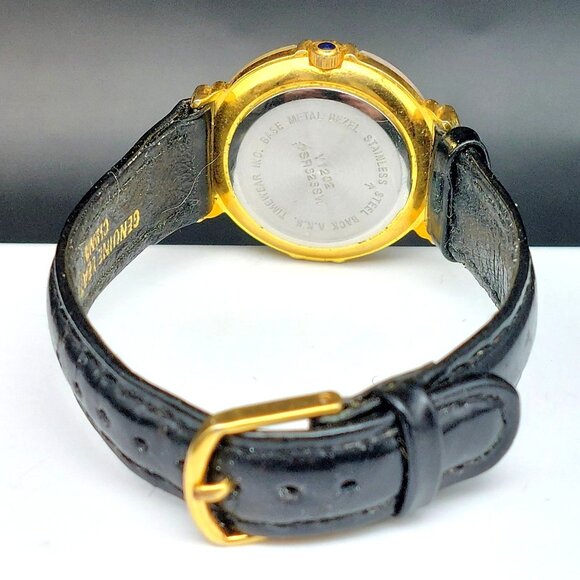 Vintage Signature Studio Quartz Watch Gold & Silver Tone Black Leather Strap - Picture 5 of 10